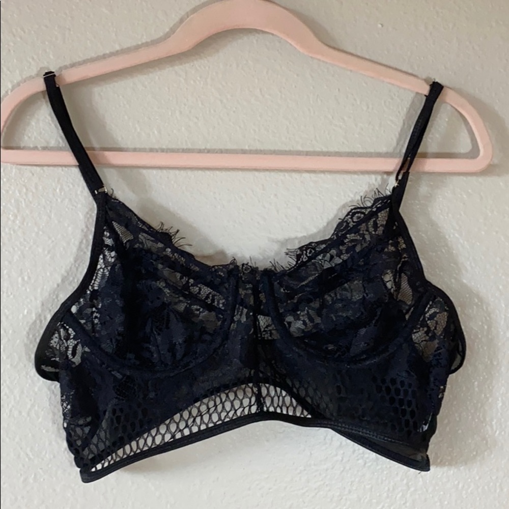 Black eyelash lace bralette